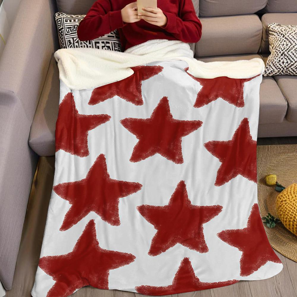 Warm Red Star Pattern Flannel Blanket Warm Soft Halloween Christmas Couch Warm Cozy Decorative Decor Gift for All Season