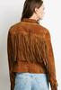 Suede Fringed Jacket Women Brown Motorcycle Leather Genuine Lambskin Handmade