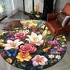 Floral and Butterfly Retro Flannel-printed Round Floor Mats Are Slip-resistant Suitable for Room Bedroom Terrace Garden Carpets