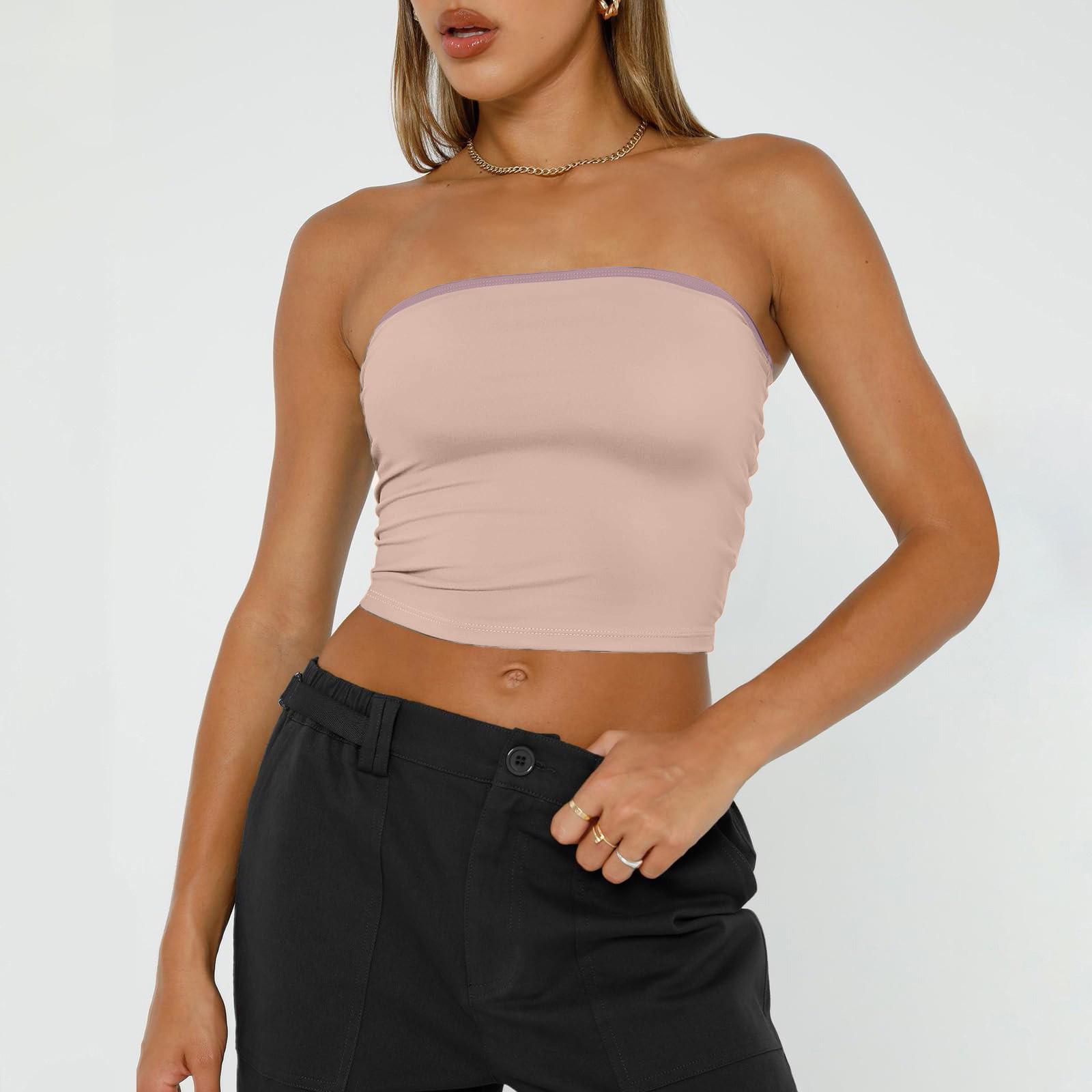 Womens Tube Tops Strapless Crop Tops Basic Backless Sleeveless Bandeau Cute Summer Outfits Sexy Tops XS кофейный