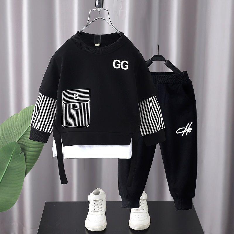 Jungen Frühling/Herbst Zweiteilige Sportbekleidung: Fake Zweiteiliges Sweatshirt & Freizeithose für Kinder