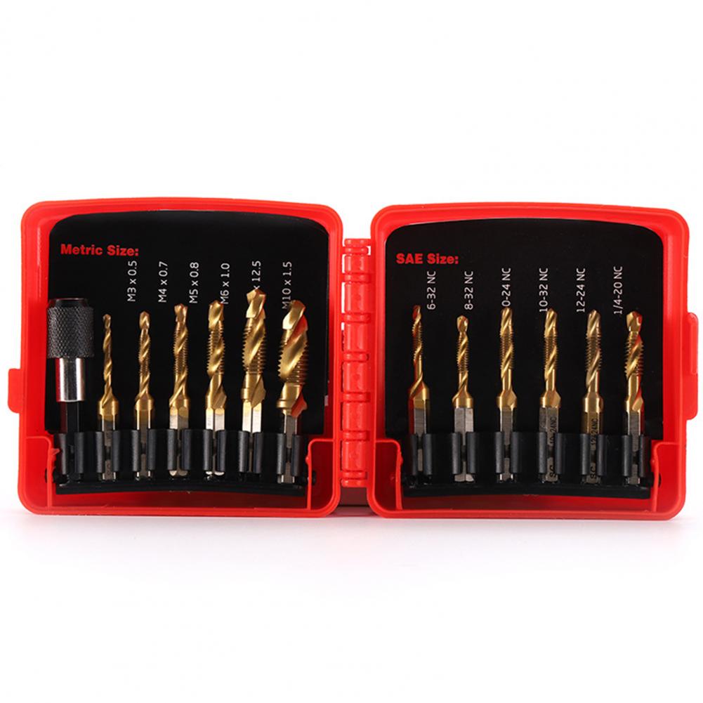 

13pcs/set Sae Metric Screw Tap Kit With Storage Case Heavy Duty High Speed Steel Hex Shank Combined Drill Bit Screw Tap Kit червоний