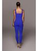 Women's Solid Color Ribbed Sleeveless Bodysuit: Square Neck, Backless, Hip-Lifting Slim-Fit Jumpsuit