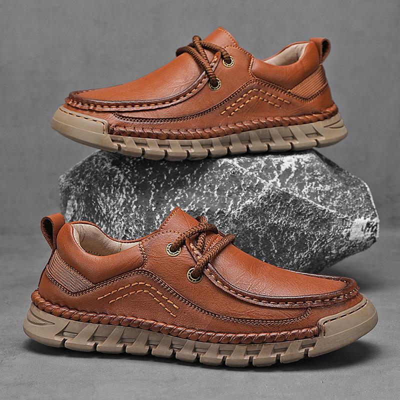 New Men Casual Shoes Handmade Leather Comfortable Men's Shoes Quality Split Leather Flat Moccasins Men Sneakers