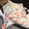 New temperament versatile cotton and linen elegant leaves big flower printing silk scarf scarf headscarf 71 square scarf double-sided