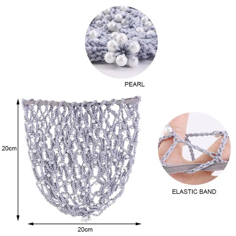 Pearls Beads Mesh Snood Hair Net Solid Color Women Headbands  Hair Accessories