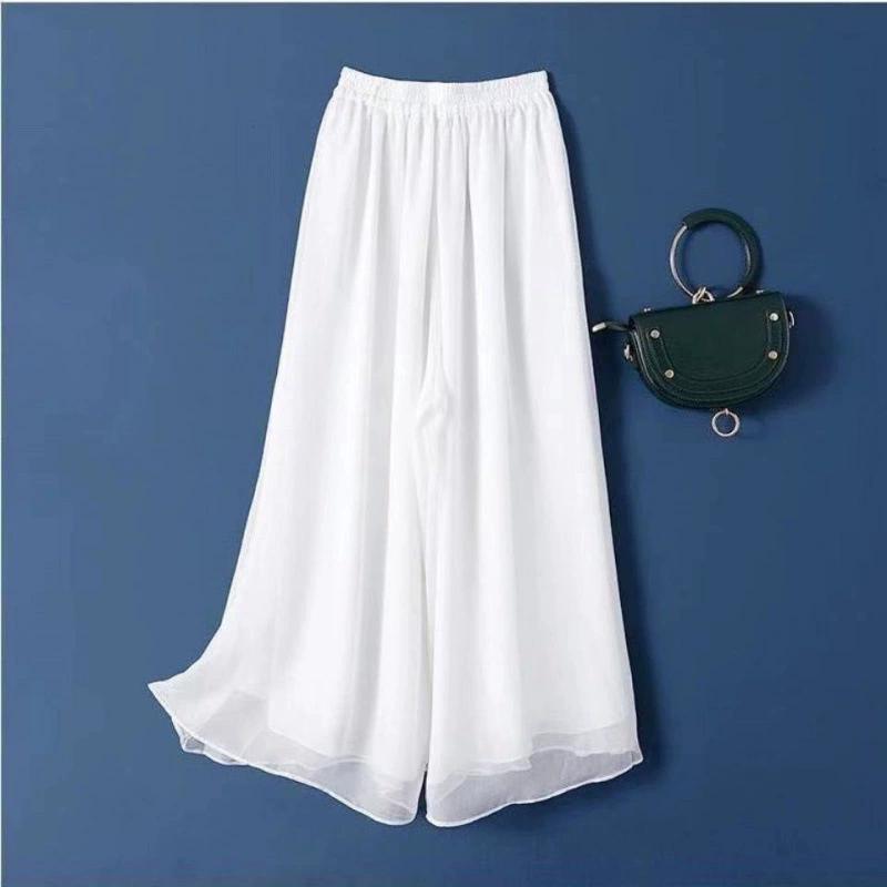 Women's Spring and Summer Thin Section Wide Legged Slim High-waisted Nine Points Pure Colour Loose Thin Chiffon Dance Trousers