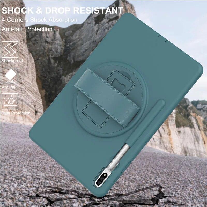 Case for Samsung Galaxy Tab S7 Plus 12.4 T970 T975 11 T870 T875 A7 10.4 T500 with Pencil Holder Hand Strap Rotation Tablet Case