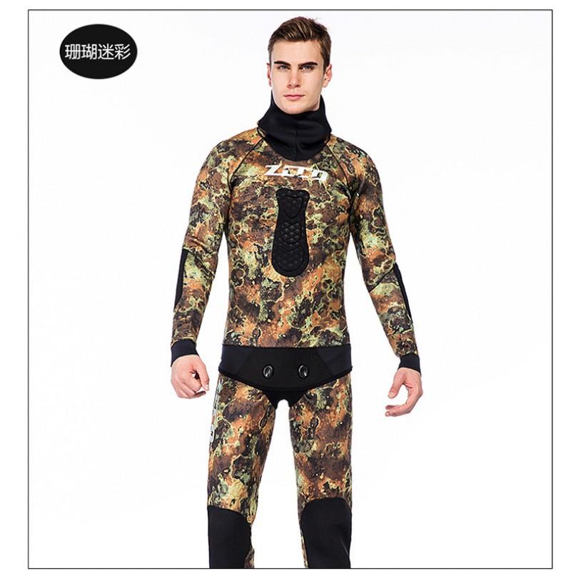 ZCCO 5mm Neoprene Wetsuit Set Camo Spearfishing Diving Suit Men Women Warm Water Sports Gear