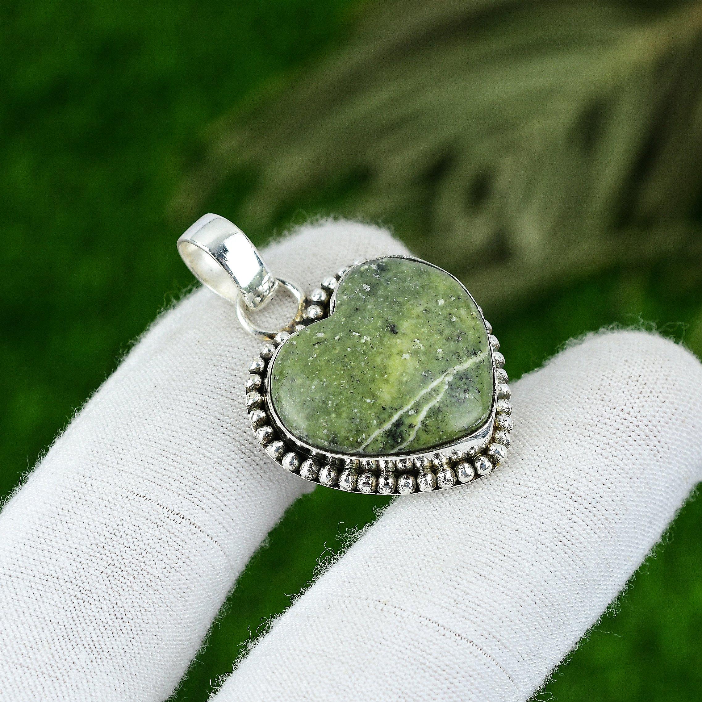 

Gift For Women Jewelry Pendant 925 Sterling Silver Natural Serpentine Gemstone