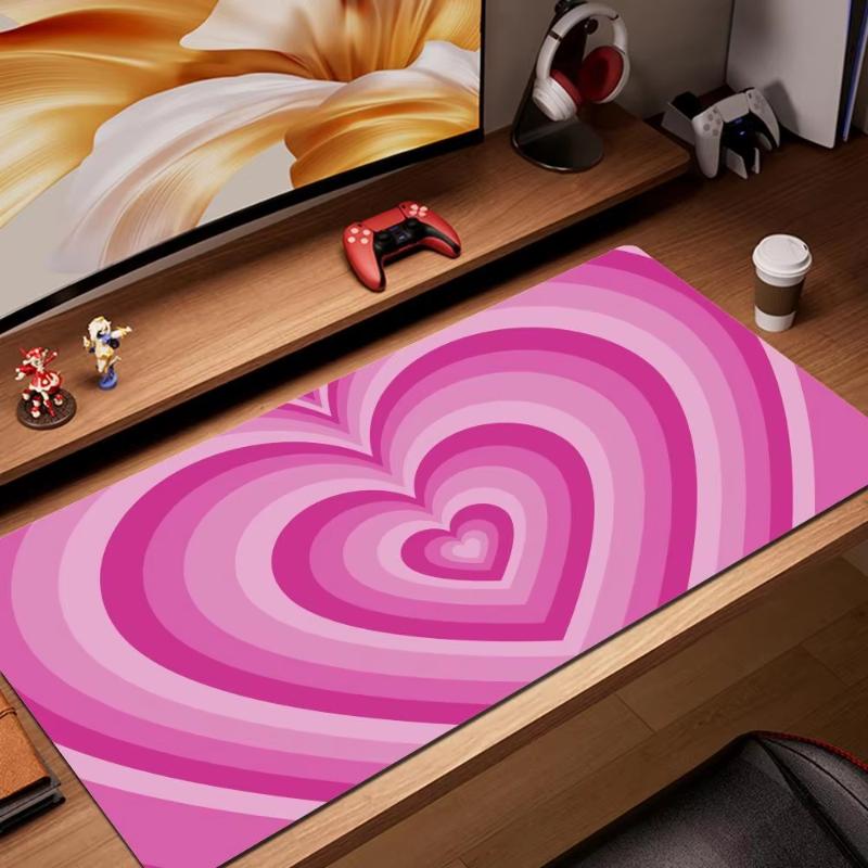 Pink Heart Swirl Kawaii Gaming Mouse Pad Large Extended Desk Mat Aesthetic NonSlip Desk Mat for Office Laptop