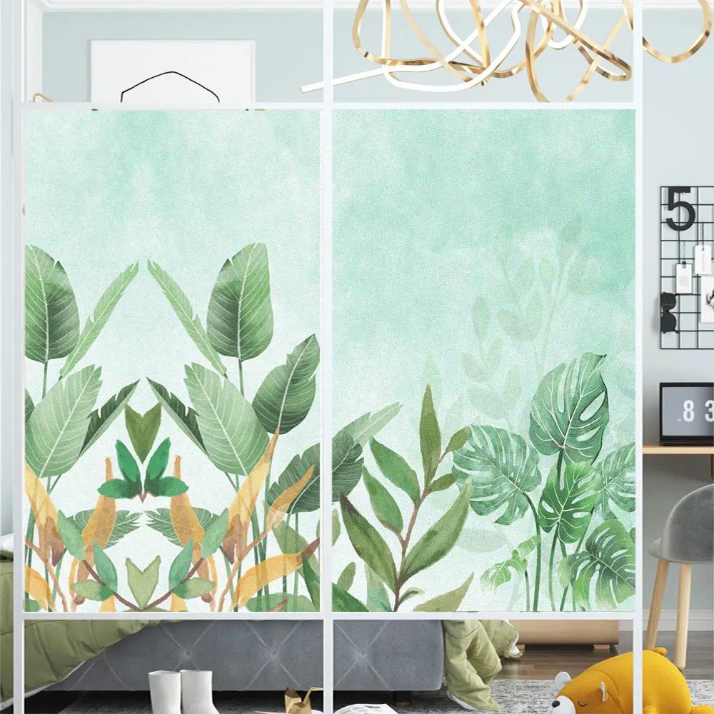 Statisch Haftende Fensterfolie Sichtschutz Grüne Pflanzen Frosted Glass Aufkleber Hitzeregulierung Fensterabdeckungen Fensterfolie für Heimdeko