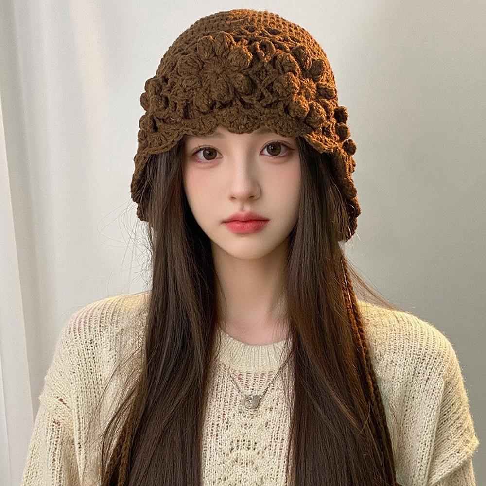 Hand-crocheted Flower Fringed Wool Hat Women's Autumn and Winter Western Sichuan Travel Versatile Fashion Show Face Small Knitted Headgear