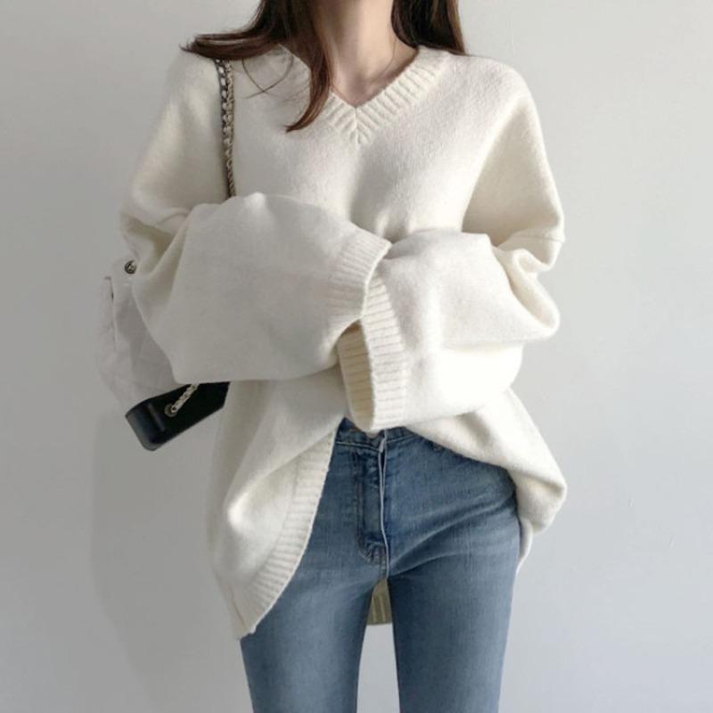 

Korean Knitwear New Hot Style Autumn Temperament Trendy Women s Loose Pullover Bottoming Sweater for Women Onesize белый
