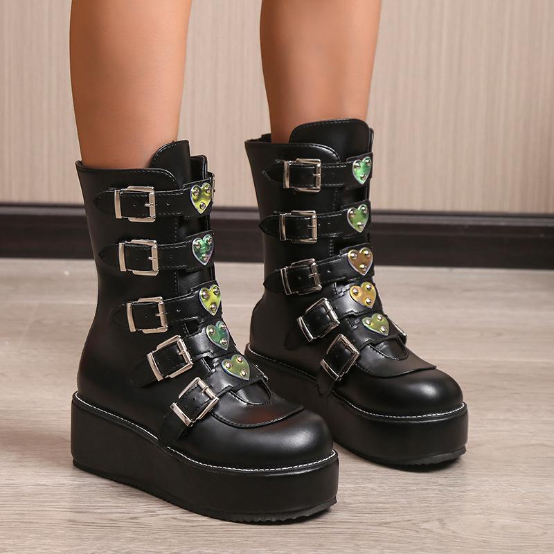 Bottes à plateforme d'hiver pour femmes, chaussures Punk pour femmes, bottes noires