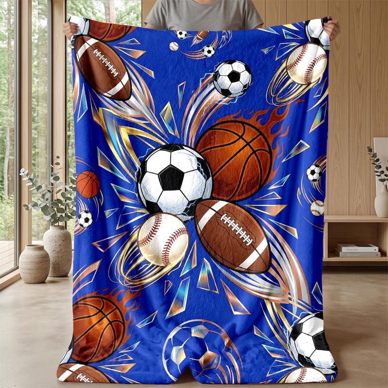 Sports Ball Collage Theme Blanket Lightweight Warm Flannel Blanket Decorative Throw Blanket for Home Decoration