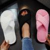 Ladies Cross Strap Corduroy House Slippers, Striped Comfy Cotton Four Seasons Indoor Slides