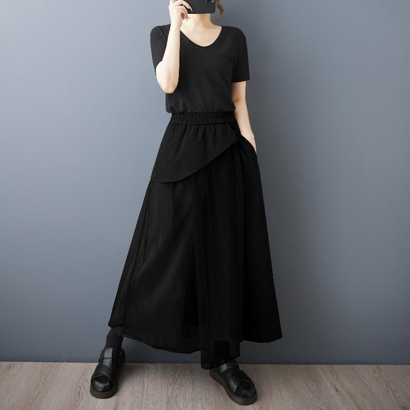 Plus size Vintage high Waist Casual loose long Summer wide leg SKIRT Pants Women Trousers