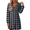Women's Fashion Plaid Print V-Neck Long Sleeve Dress