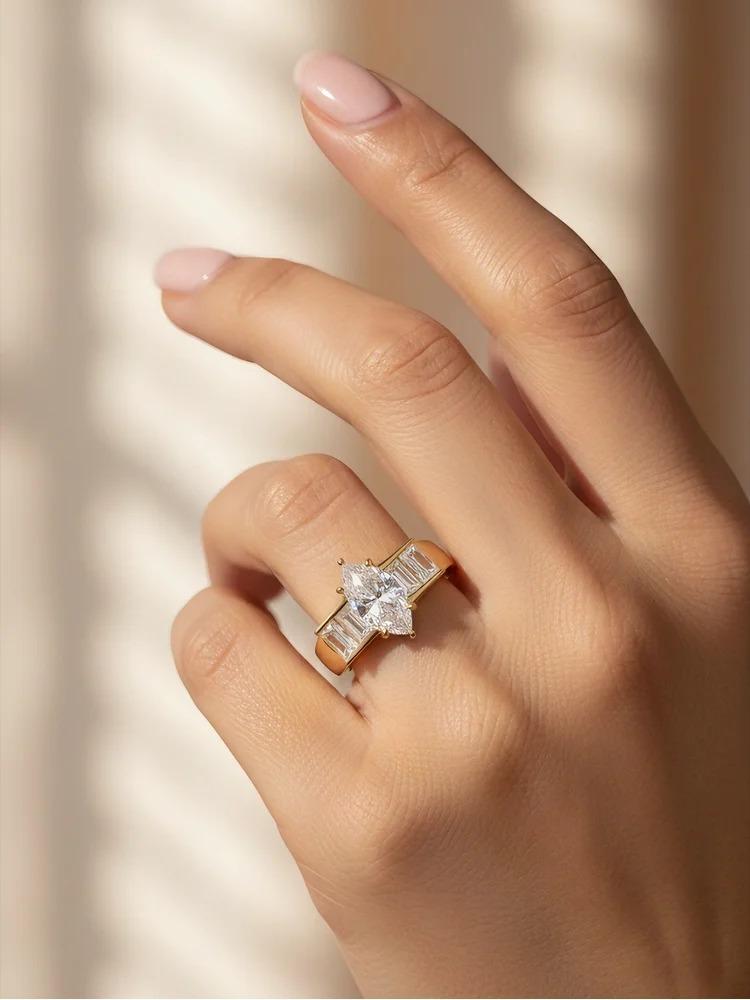 925 Sterling Silver Fashion Luxury Marquise Rectangle Zircon Ring For Women Engagement Wedding High Quality Fine Jewelry