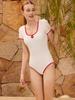 Bohemianbeullu Scoop Neck Teardrop Binding Short Sleeve One-Piece Swimsuit Sr