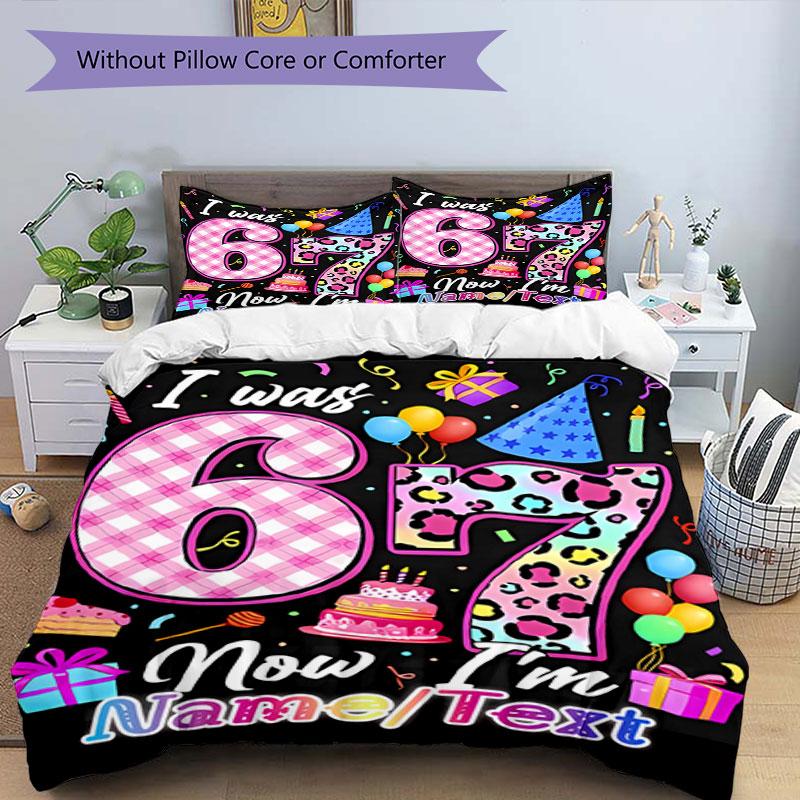 3PC Custom Name Happy 67th Birthday! Bedding Set Printed Bedding Set Duvet Cover Closure Includes 1 Duvet Cover & 95 Pillowcases for Bedroom