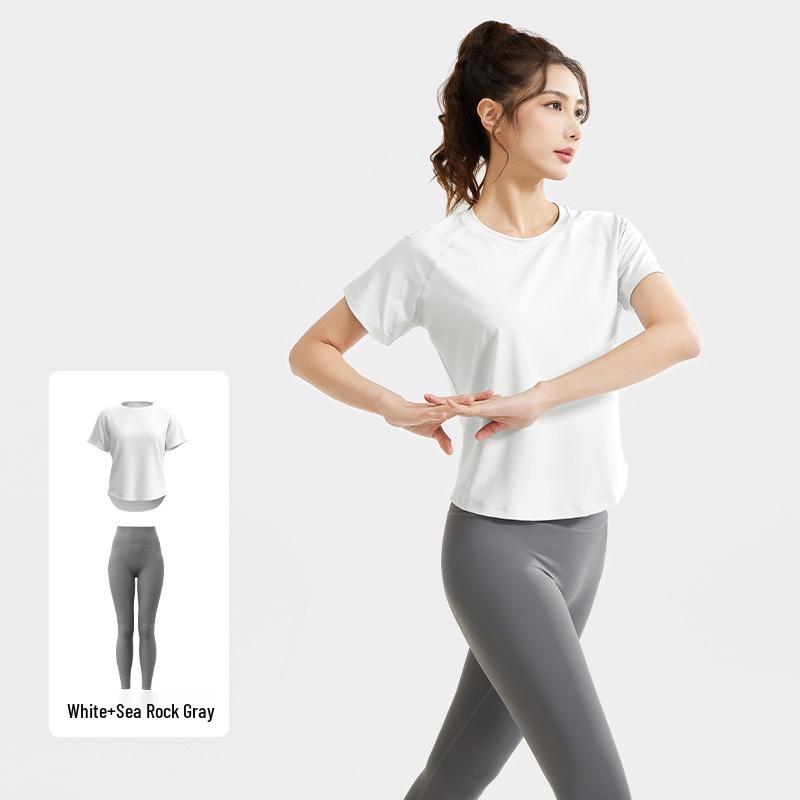 

Женский беговой комплект весна/лето: Топ-накидка с короткими рукавами и сетчатыми вставками и бесшовные леггинсы с высокой посадкой XXL