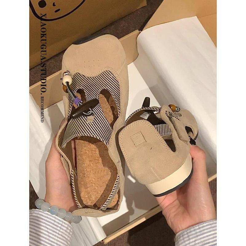 Spot version~ Versatile casual fashion color matching hollow round head light mouth single shoes women's Velcro functional ballet shoes