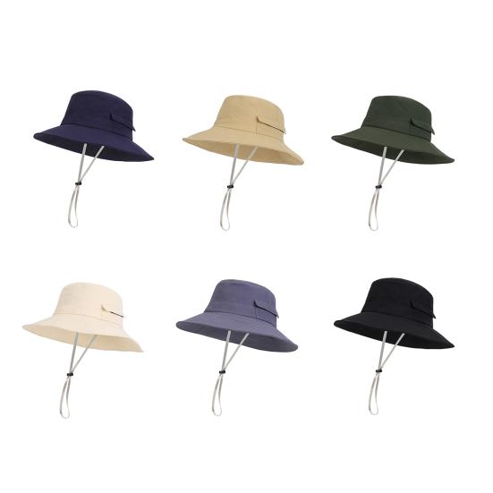 Hat Wide Brim Adjustable Drawstring Windproof Buckle Bucket Hat Outdoor Travel Hiking