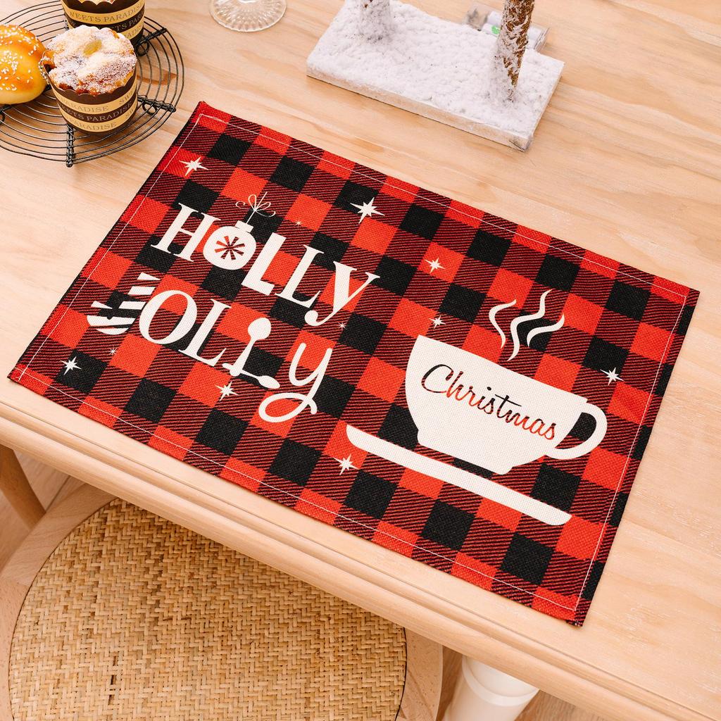 Plaid Christmas & New Year Table Mat - Heat-Resistant Home Decoration Placemat