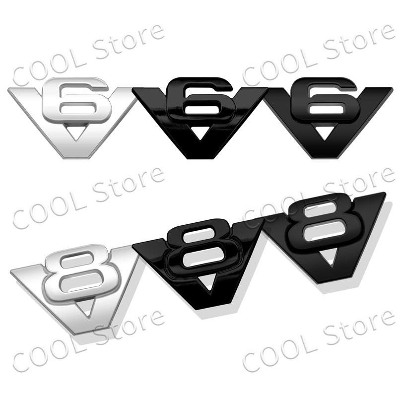 Kreativní 3D kovová chromová nálepka emblém V6 V8 logo odznak Dekorace zadního kufru boční karoserie Univerzální autodoplňky