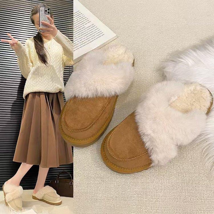 Sangpo Xingxing Dragging Wool Bag Head Slippers Women Wear Thick-soled Sheepskin and Fur Integrated Leather Non-slip Snow Boots