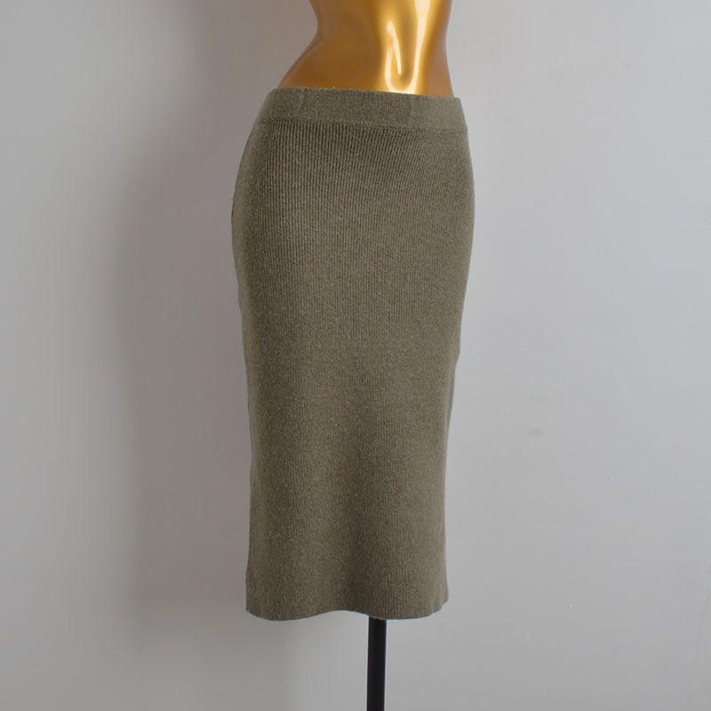 

Pure Color Simple Knitting Skirt Women s Fall and Winter Elastic Waist High Sheath Straight-leg Double Slit One-Step Skirt Figure Color All yards