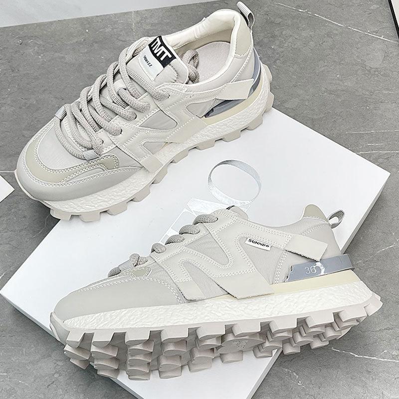 Thick-soled Heightening Women's Autumn New Versatile Casual Sports Lightweight Leather Shoes