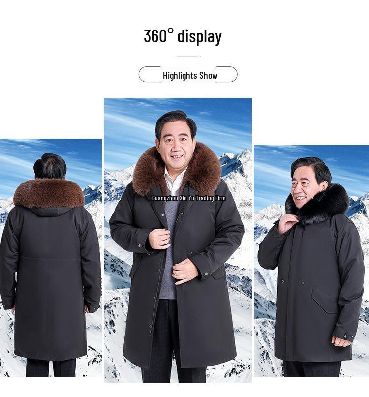 Men's Mid-Length Thickened Parka with Removable Fox Fur Liner and Fur Lining - Winter Coat