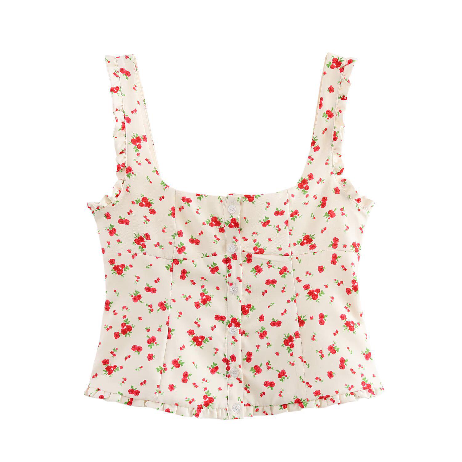 

Весна/Лето 2025 Женский милый комплект с цветочным принтом: жилет и плиссированная мини-юбка Extra Small белый