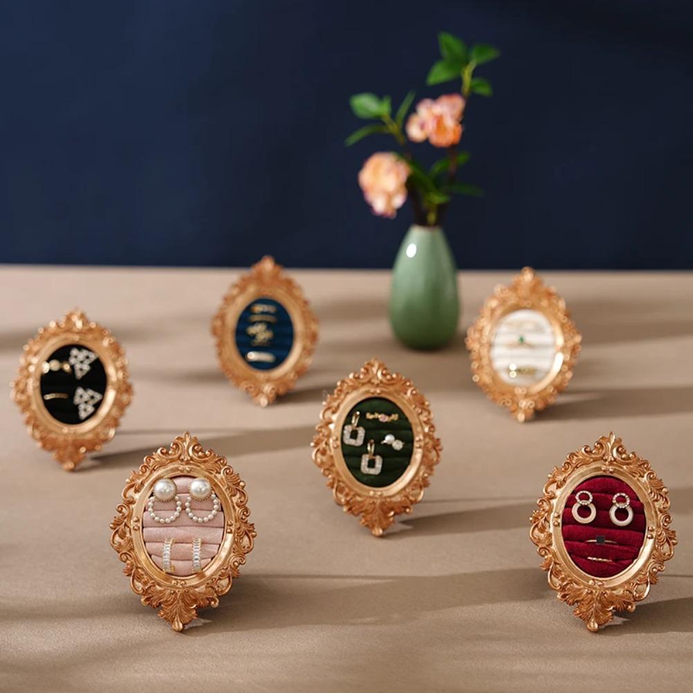 Retro Ring Storage Tray Oval Photo Frame Display Shelf Ring Earring Storage Rack Jewelry Shop Display Rack Home Decoration