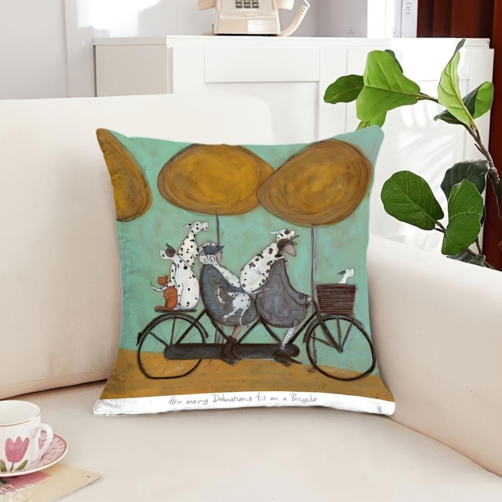 Double Sided Funny Dalmatian Bicycle Pillow Cover Cute Cartoon Dog Print Soft Throw Pillow Case For Pet Lover Home Decor Gift