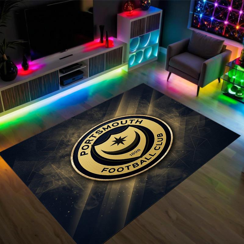 Portsmouth FC Design Kristall-Samt-Teppich Gemütlich Nicht?Rutschfester Teppich mit Aufdruck für Schlafzimmer Wohnzimmer Eingang