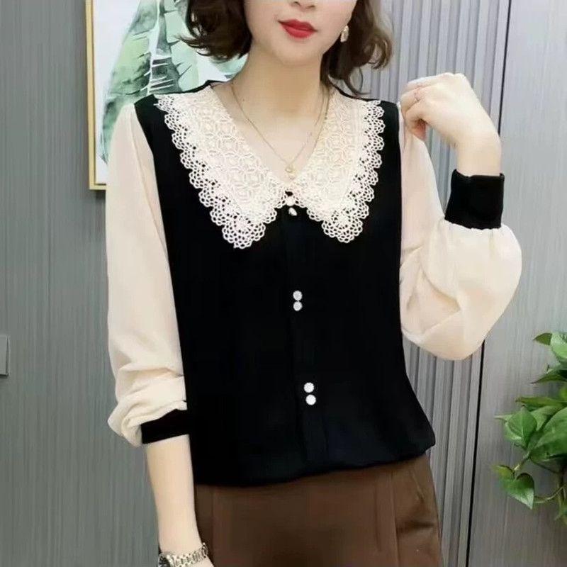 Women's Long-sleeved Temperament and Fashionable Doll Collar Top Base Shirt Top