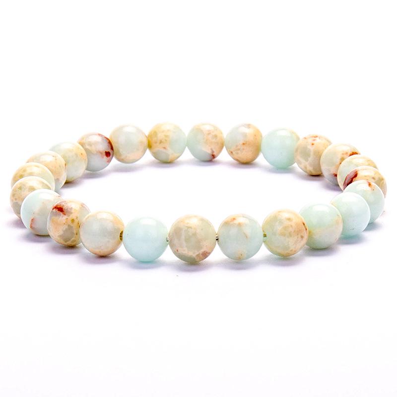 New European & American Style Cross Bracelet, 8MM Natural Stone Beaded Fashion Accessory