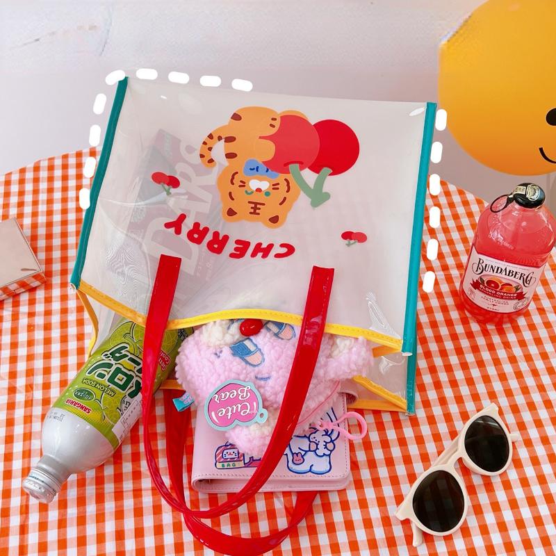Ins Summer Girls Jelly Bag Cartoon Bear Transparent Shoulder Bag Waterproof Beach Bag Student Travel Handbag