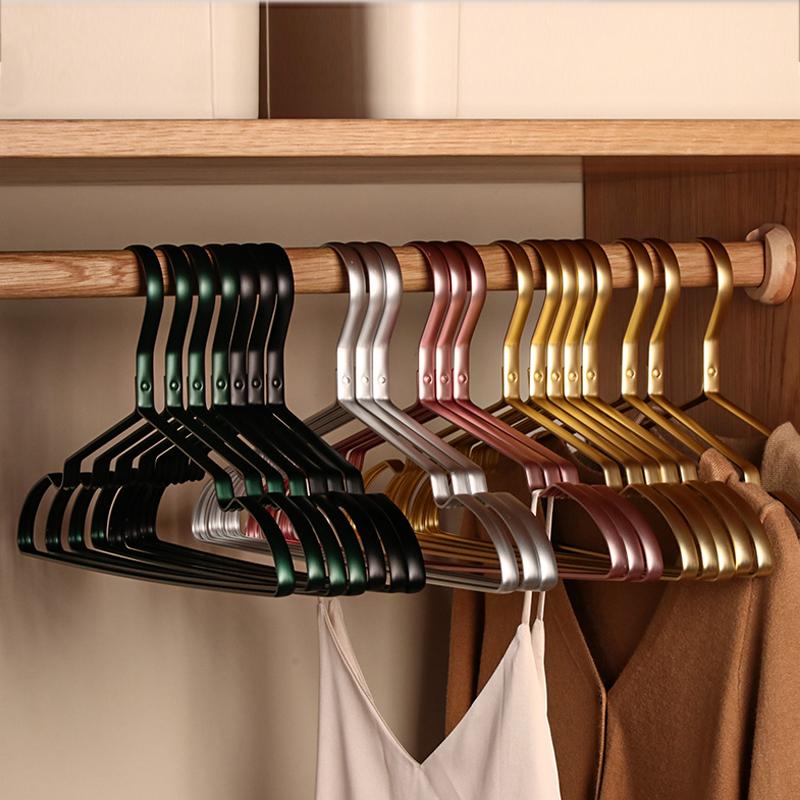 10pcs Matte Gold Hanger Clothes Horse  Aluminum Alloy Drying Rack Anti -slip Dress Towel Hangers Wardrobe Space Saver Organizer