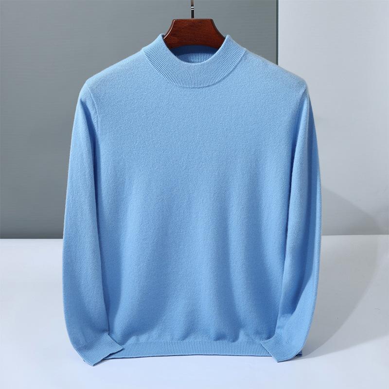 Solid color simple cashmere sweater men's semi-turtleneck pullover new knitted cashmere