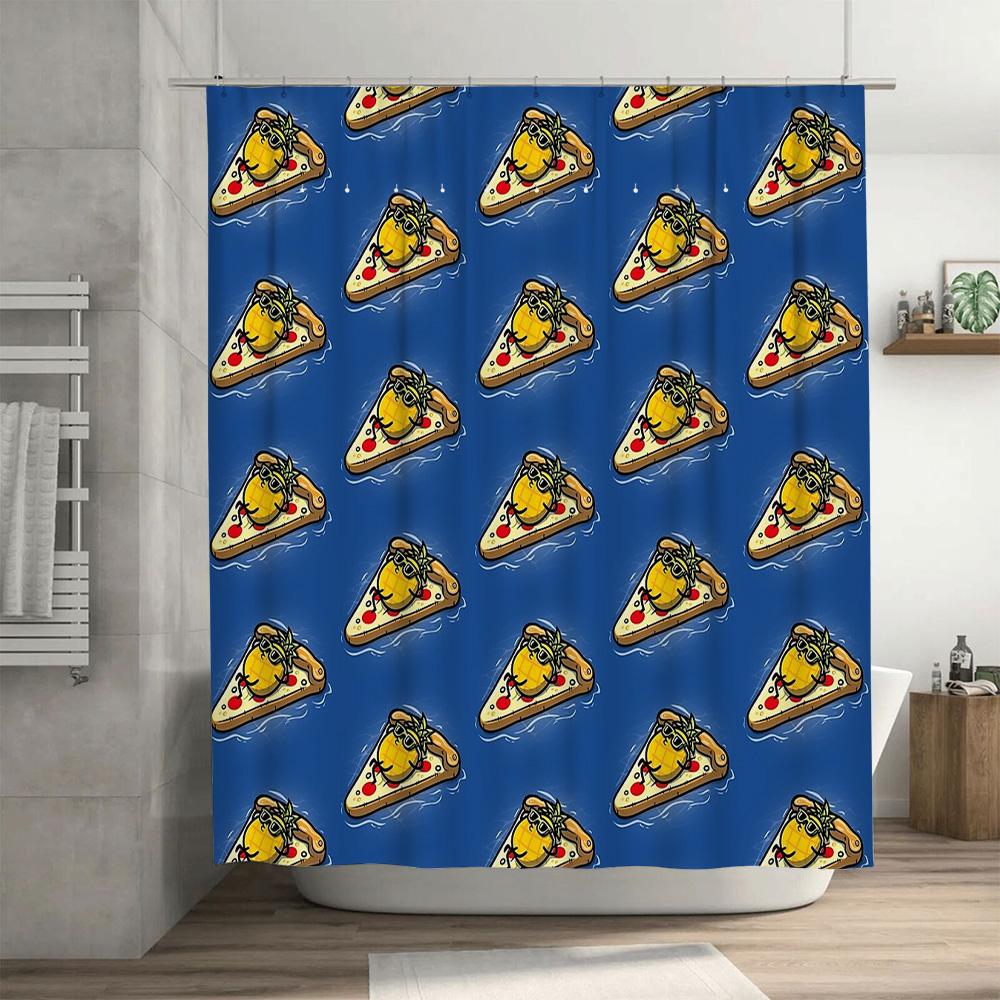 Pizza Shower Curtain Funny Kitchen Decor Bathroom Set Waterproof Novelty Home Decor Anime Japanese Kawaii Aesthetic Wall Art Gif