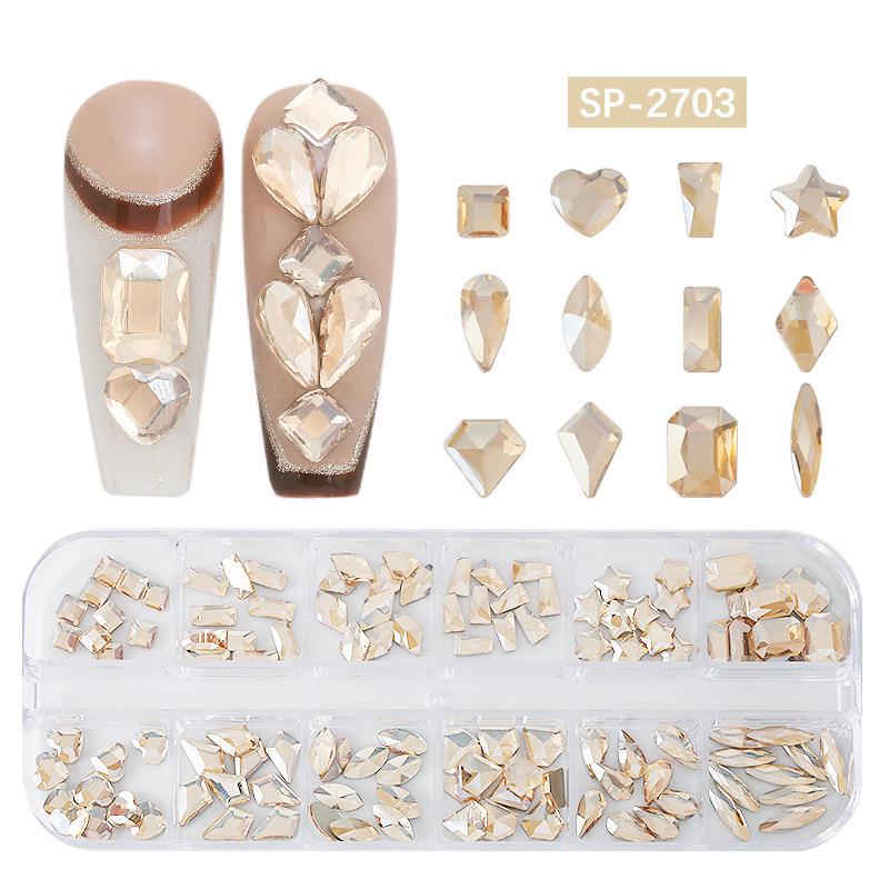 "12-Grid Irregular AB Glass Diamonds for Nail Art"