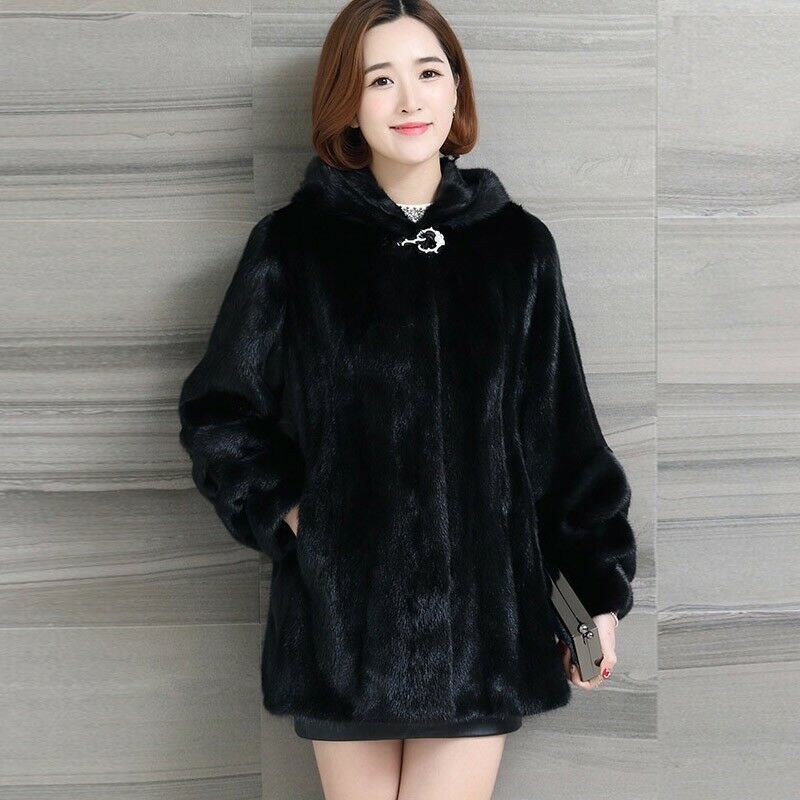New imitation mink coat women's medium and long autumn and winter thickened large size imitation mink velvet hooded imitation fur coat