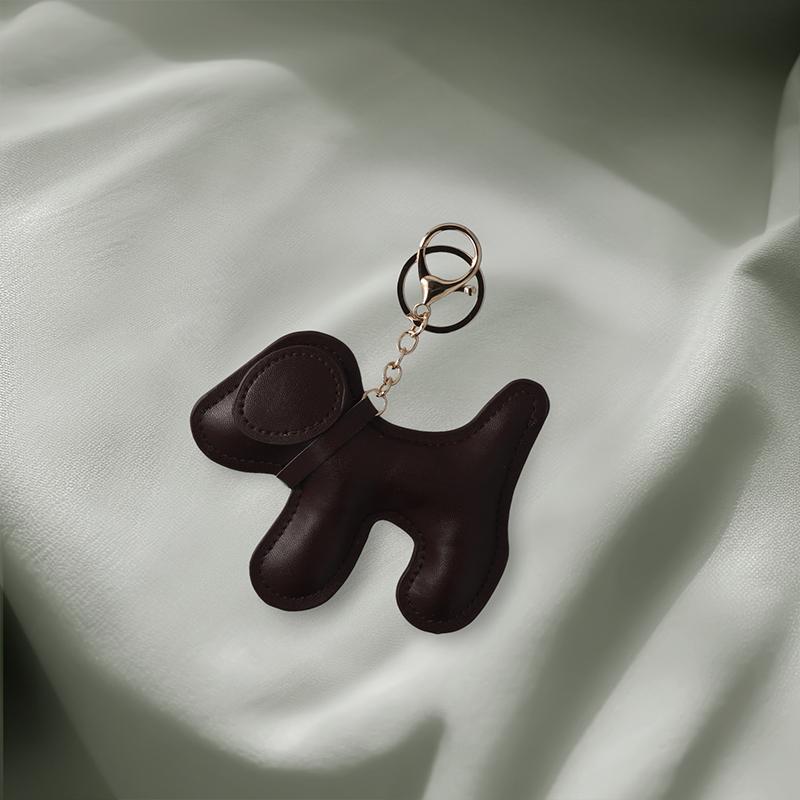 Women Girls Cartoon Dog Creative Pendant Bag Decorations PU Leather Cute Solid Color Fashion Keychain Decorative Gift Accessories