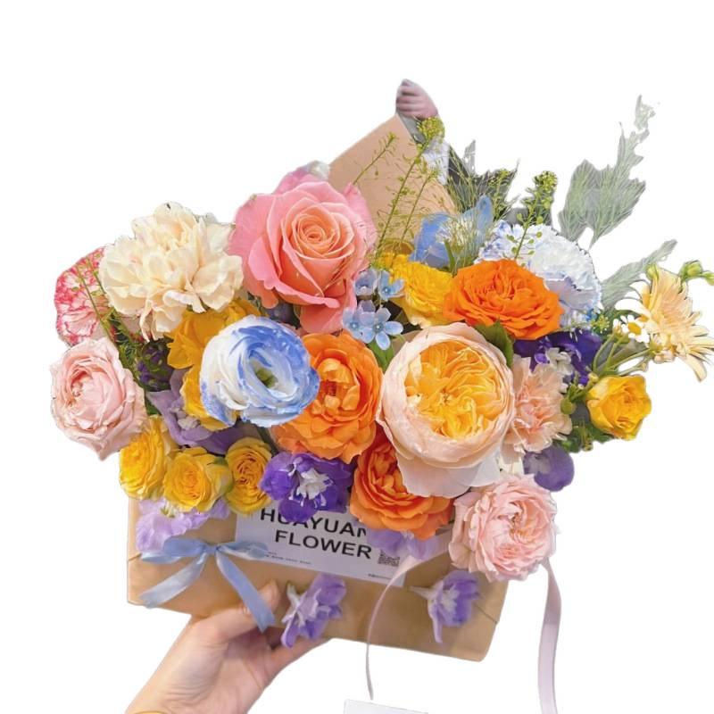 Spring Letter Flower Box: Handmade Silk Bouquet In Kraft Paper Packaging for Valentine's Day & Qixi