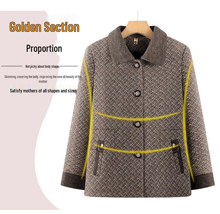 Spring Coat for Middle-Aged and Elderly Women, Lapel Design, Suitable for 60 to 80-Year-Olds, Ideal for Spring and Autumn